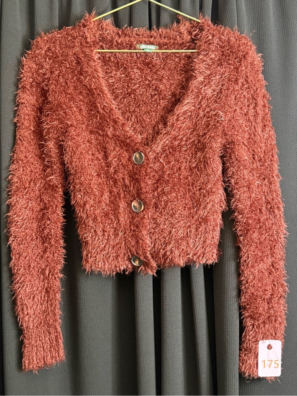 Soft Fuzzy V-Neck Sweater Cardigan in Rust